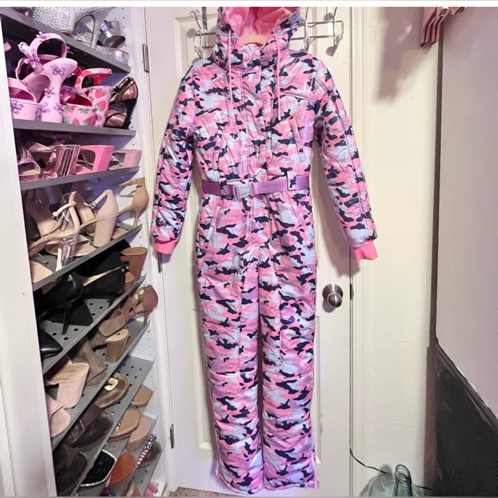 Sugar Thrillz Dolls Kill Pink Cadet Camouflage Hooded snowsuit Jumpsuit XS. new